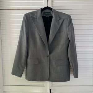 Vintage Lauren Ralph Lauren Classic Gray Plaid 100% Wool Blazer
